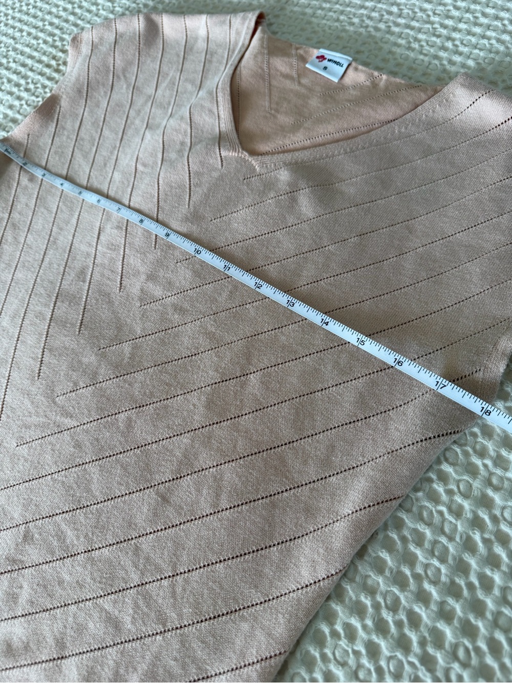 Wimoll Small Blush Pink V Neck Chevron Pointelle Knit Sweater Vest - Picture 7 of 10